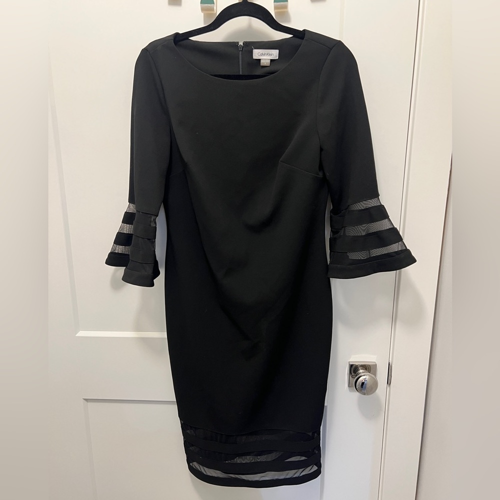 Calvin Klein Black Sheath Dress with Bell Sleeves